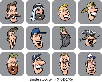 diverse men faces vector illustration