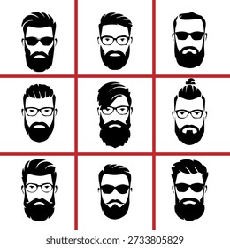 Diverse Mens Faces - Uma Coleção de Retratos Barbudos e Estilizados em Preto e Branco