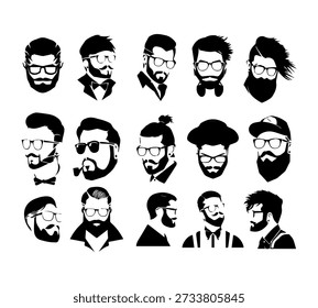 Diverse Mens Faces - Uma Coleção de Retratos Barbudos e Estilizados em Preto e Branco