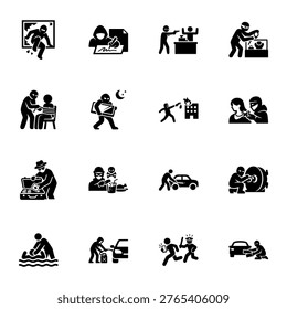 Diverse Methods of Committing Unlawful Acts and Felony Crimes Icon set