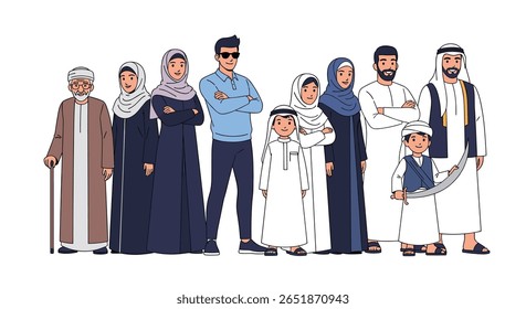 Diverse middle eastern family gathering representing generations and cultural heritage