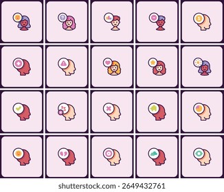 Diverse mindsets and emotions icon set depicting internal states and perspectives