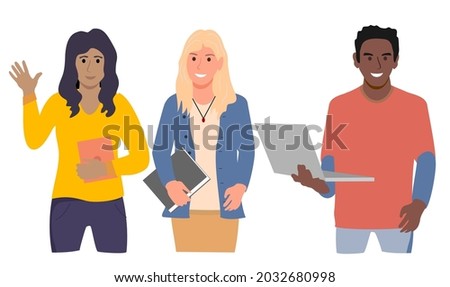 Diverse modern students or classmates set. Portrait of happy young people isolated on white background. teenager in casual clothes. Colored flat cartoon vector illustration of smiling teenagers