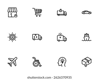 Diverse Monochrome Pictograms for Web E commerce, Delivery, Accessibility