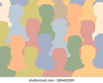 Diverso grupo multicultural de personas unidas (europio, asiático, americano). La diversidad social humana es una ilustración vectorial. Concepto de la diversidad de siluetas de hombres y mujeres.