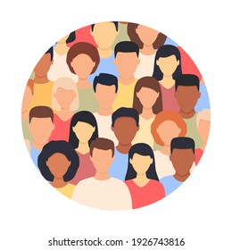 Diverso grupo multicultural de personas unidas en forma redonda. Concepto de la diversidad de siluetas de hombres y mujeres. La diversidad social humana se agrupa en círculo. Ilustración vectorial aislada en blanco.