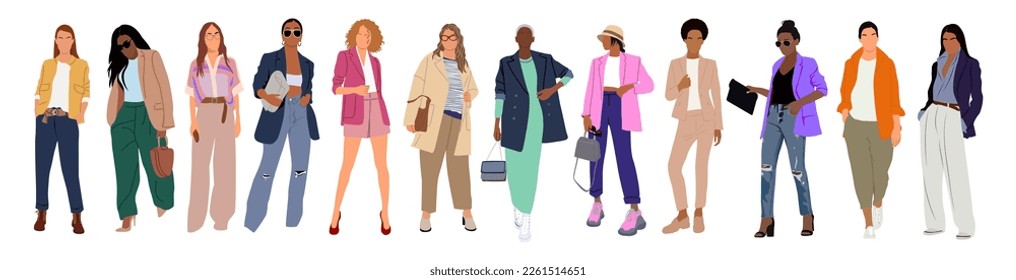 Diverse multinational Business women collection Vector illustrations Isolated.