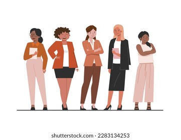 diverse multinational standing business women vector illustration 