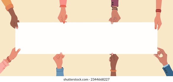 Diverse multiracial hands holding