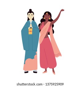 Diverse multiracial and multicultural group of people. Asian and indian women.