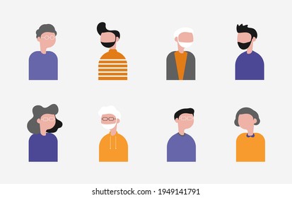 Diverse multiracial and multicultural groups of people. Talking between them. Happy men, women, old and young together. Social diversity. Flat vector drawing. Vector design. Isolated background.