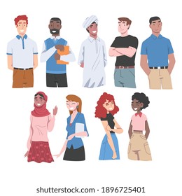 Diverse Multiracial and Multicultural People Characters Isolated on White Background Vector Illustration Set