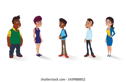 Diverse Multiracial People Wearing Eyeglasses Set Isolated on White. Casting, Movie Producing, Film Direction. Access to Studio Shooting Stage. Cartoon Flat Actor and Actress. Vector Illustration