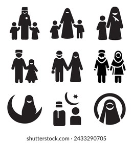 Diverse Muslim Family Icons - Vector Islamic Family Icon Collection