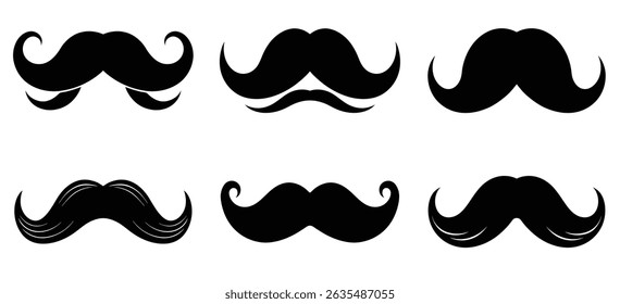 Diverse Mustache Silhouette Collection, Mustache vector art
