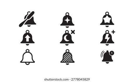 Diverse notification bell collection showing star moon lighting bolt and arrow indicators.