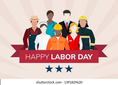 Diverse occupation celebrating labor day vector