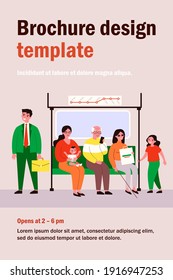 Diverse passengers in subway train. Senior, handicapped people, woman with baby on seat flat vector illustration. Transportation, society concept for banner, website design or landing web page