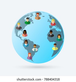 Diverse people around the globe. Earth and population concept.