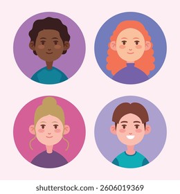 Diverse People Avatars in Flat Style
