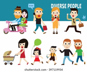 diverse people.
citizen concept.
flat cute cartoon design illustration.
isolated on white background.