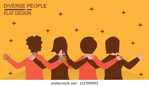 Diverse People Combination Simple Design, Creative design with Brown color, Orange Background Vector Art Illustration.