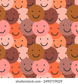 Diverse people crowd seamless pattern illustration. Multi ethnic cartoon character faces in funny children doodle style. Friendly community or diversity background concept.