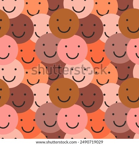 Diverse people crowd seamless pattern illustration. Multi ethnic cartoon character faces in funny children doodle style. Friendly community or diversity background concept.