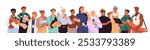 Diverse people of different professions row. Group of workers of various jobs, business occupation. Doctor, police, firefighter, programmer stand together. Flat isolated vector illustration on white