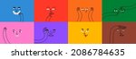 Diverse people face doing funny hand gesture and emotion. Colorful avatar design set, modern flat cartoon character collection in simple doodle art style for psychology concept or social reaction. 