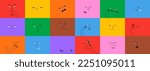 Diverse people face doing funny hand gesture and emotion. Colorful avatar design set, modern flat cartoon character collection in simple doodle art style for psychology concept or social reaction. 