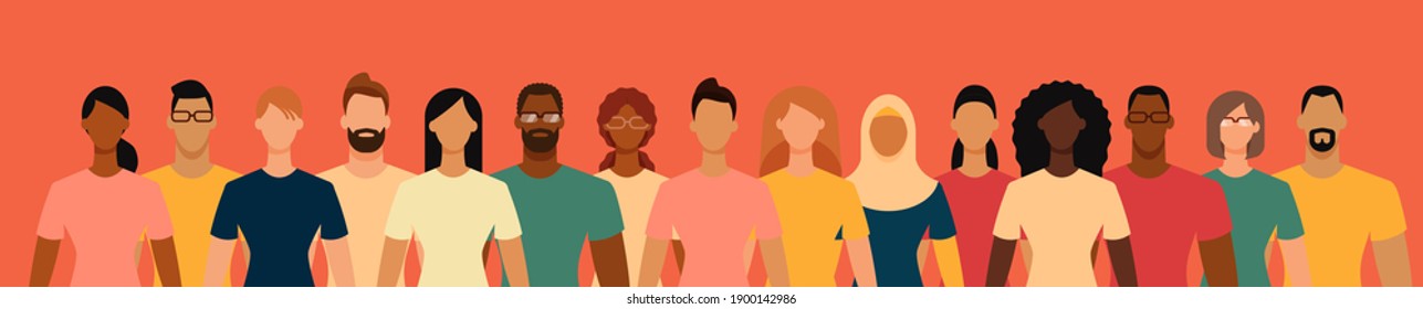 Diverse people group. Flat design vector illustration.