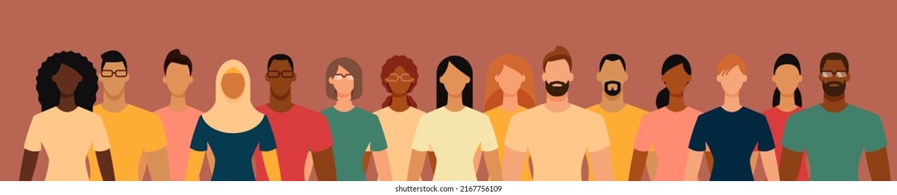 Diverse people group. Flat design vector illustration.