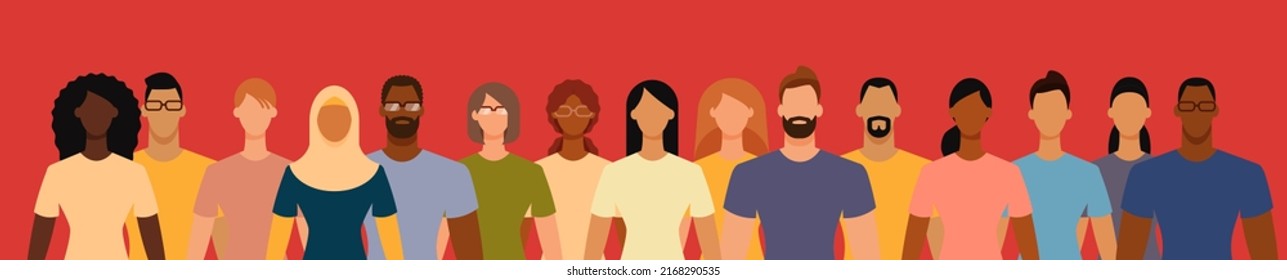 Diverse people group. Flat design vector illustration.