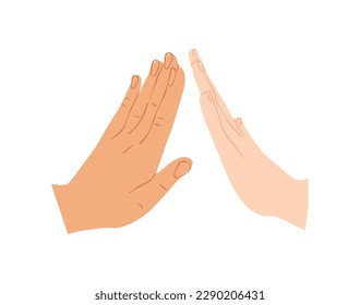 Diversas personas hacen juntos cinco gestos. Dibujo de mano moderna ilustrando el equipo de socios de negocios, grupo de amigos o concepto de celebración de éxito.
