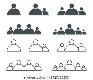 Conjunto de ícones de pessoas diversificadas: grupos, famílias e indivíduos Ilustração de vetor de design plano
