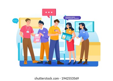 Diverse people mingling at an event, Vector Illustration concept. Flat illustration isolated on white background.