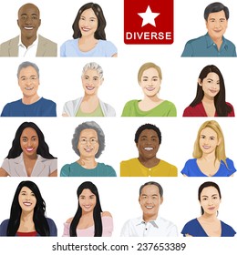 Diverse People on White Background.