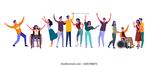 Diverse People Set. Disabled Men And Women Community. Flat Vector Illustrations. Diversity, Communication Concept For Banner, Website Design Or Landing Web Page