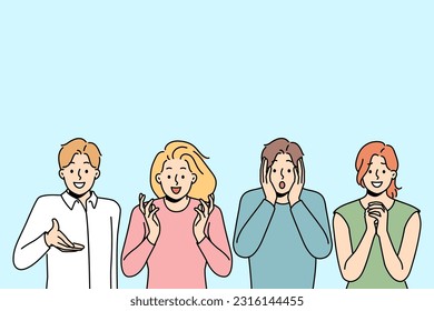 Diverse people showing various emotions. Men and women demonstrate face expressions feeling emotional. Vector illustration. 