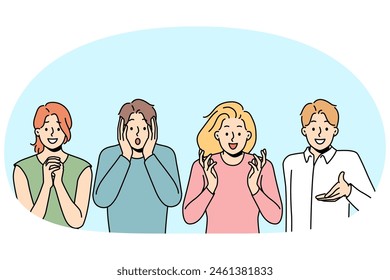 Personas diversas que muestran diversas emociones. Hombres y mujeres demuestran expresiones faciales sintiéndose emocionales. Ilustración vectorial.