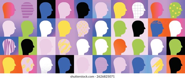 diverse people silhouette group of women children teens families, cultural ethnic racial diversity, abstract people different various, think different be different concept
