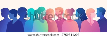 Diverse people silhouette, unity in diversity concept, multicultural community, inclusion and equality illustration