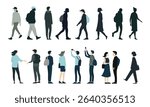Diverse people silhouettes set. Flat collection of men and women standing, walking. Tourists. Black and colored