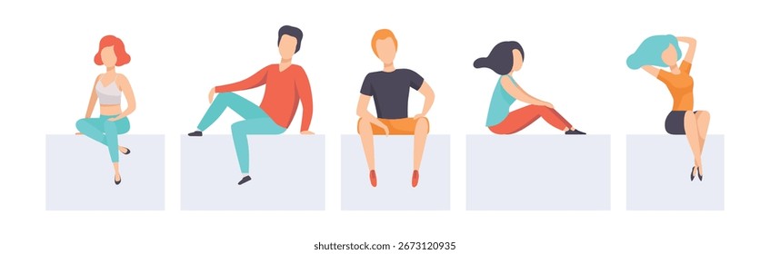 Diversas Personas sentadas en diverso conjunto de Vectores de pose
