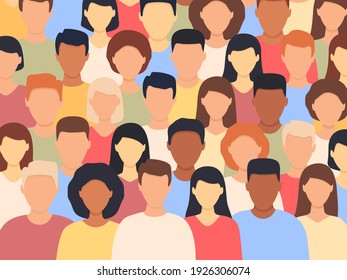 Diverse people standing together. Multicultural group of people background (europian, asian, american). Show TV concept. Human social diversity crowd. Vector illustration.