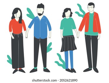 Diverse people standing together vector flat illustration. Group man, woman of different ages isolated. United of various generations. Social diversity or population.