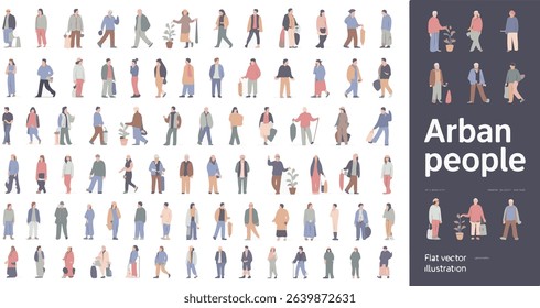 Diverse People Walking Urban Street Flat Vector Pastel Illustration Many Individuals Various Attires