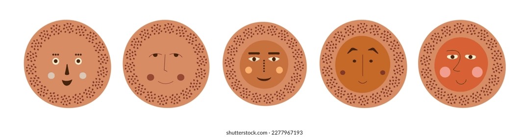 Diverse personages, imaginary abstract faces. Cartoon mascots, variety feelings, guy droll visage. Cute creative vector design
