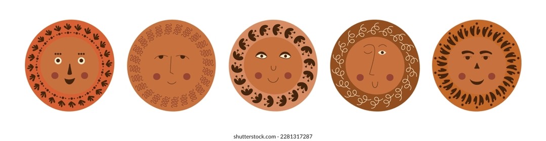 Diverse personages, imaginary abstract faces. Emoji faces, variety impressions, dude strange appearance. Cute creative vector design
